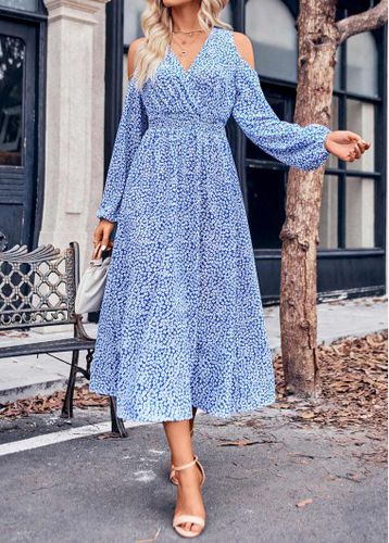Blue Cut Out Ditsy Floral Print Dress - unsigned - Modalova