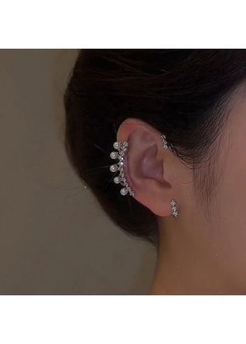 Silver Pearl Design Rhinestone Detail Earrings - unsigned - Modalova
