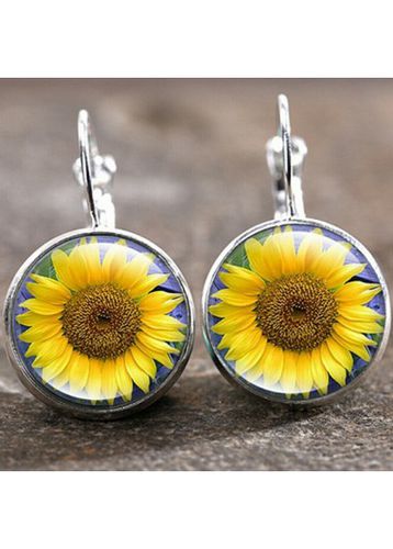 Yellow Round Sunflower Design Alloy Earrings - unsigned - Modalova