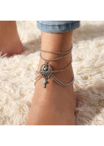 Silver Layered Design Hollow Detail Anklet - unsigned - Modalova