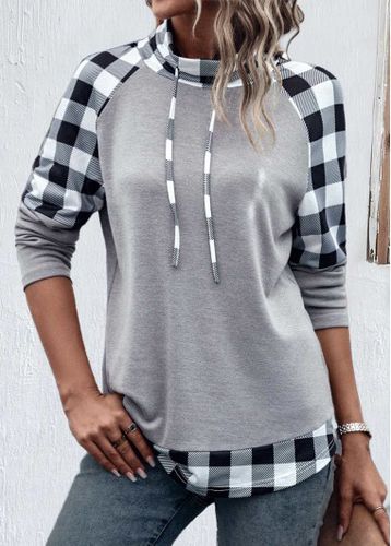 Light Grey Patchwork Plaid Long Sleeve Sweatshirt - unsigned - Modalova