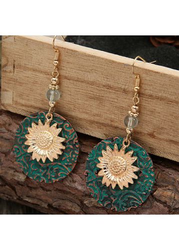 Alloy Detail Floral Design Turquoise Round Earrings - unsigned - Modalova