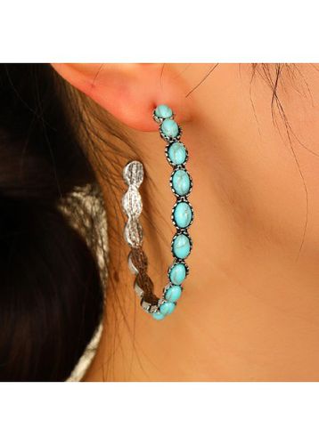 Turquoise Round Vintage Detail Alloy Earrings - unsigned - Modalova