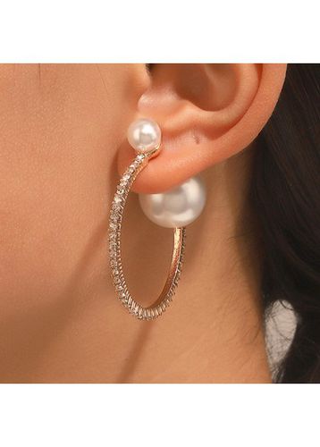 Gold Pearl Design Rhinestone Detail Earrings - unsigned - Modalova