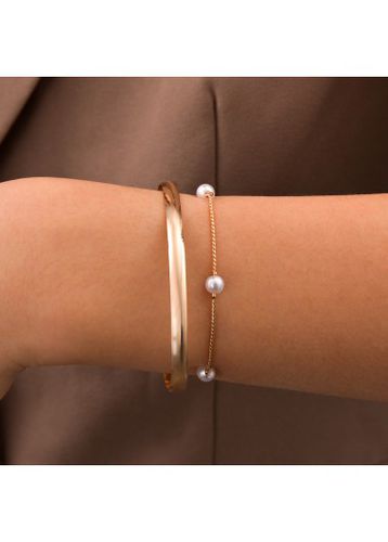 Pearl Detail Gold Alloy Bracelet Set - unsigned - Modalova