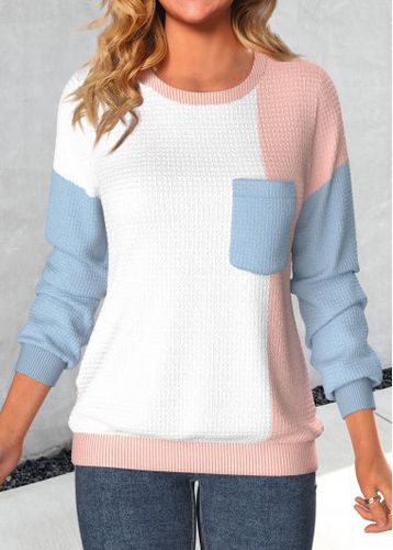 Dusty Pink Patchwork Long Sleeve Round Neck Sweatshirt - unsigned - Modalova