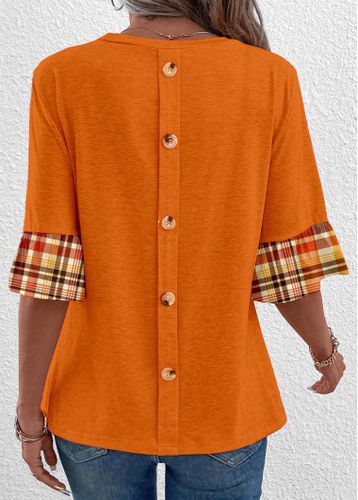 Orange Patchwork Plaid Long Sleeve T Shirt - unsigned - Modalova