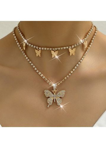 Alloy Detail Gold Butterfly Necklace Set - unsigned - Modalova