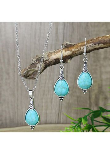 Turquoise Alloy Waterdrop Necklace and Earrings - unsigned - Modalova