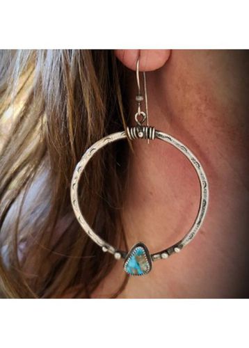 Turquoise Round Metal Detail Retro Earrings - unsigned - Modalova