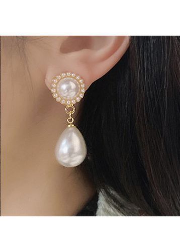 Alloy Detail Pearl Patchwork White Earrings - unsigned - Modalova