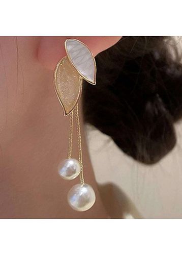Gold Leaf Pearl Design Alloy Earrings - unsigned - Modalova