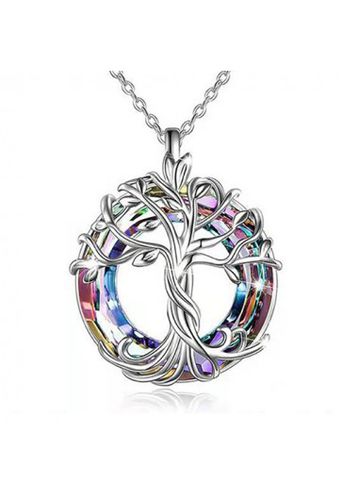 Silver Round Tree Design Alloy Necklace - unsigned - Modalova