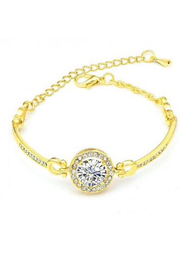 Golden Round Alloy Rhinestone Design Bracelet - unsigned - Modalova