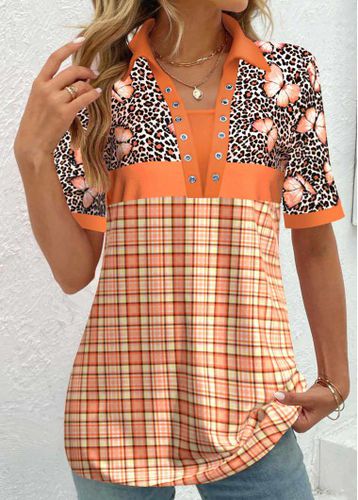Orange Grommet Leopard Short Sleeve T Shirt - unsigned - Modalova