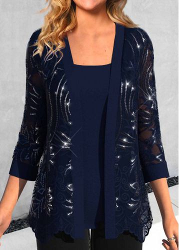 Navy Lace Tank Top and Cardigan - unsigned - Modalova