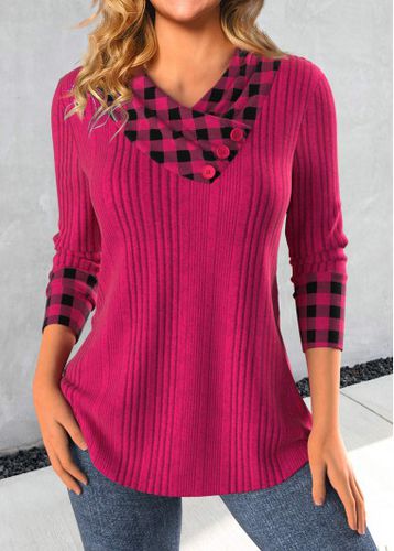 Hot Pink Patchwork Plaid Long Sleeve Sweatshirt - unsigned - Modalova