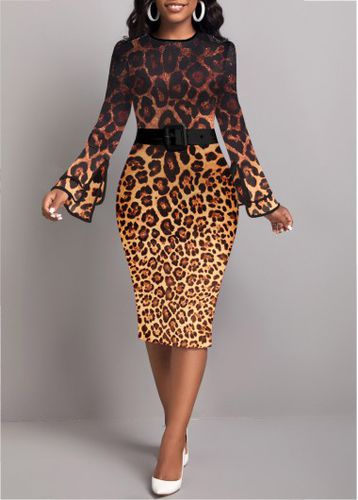 Dark Coffee Contrast Binding Leopard Bodycon Dress - unsigned - Modalova