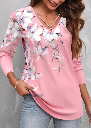 Pink Circular Ring Floral Print T Shirt - unsigned - Modalova