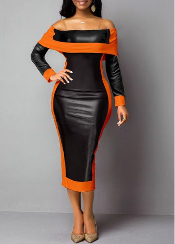 Orange Faux Leather Long Sleeve Bodycon Dress - unsigned - Modalova