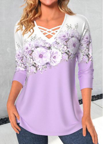 Light Purple Criss Cross T Shirt - unsigned - Modalova