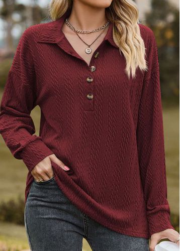 Wine Red Button Long Sleeve Sweatshirt - unsigned - Modalova