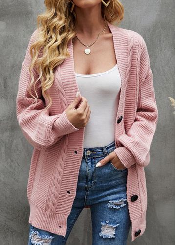 Light Pink Button Long Sleeve Cardigan - unsigned - Modalova
