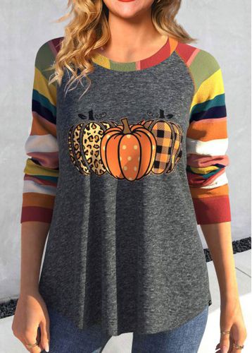 Multi Color Patchwork Long Sleeve Halloween T Shirt - unsigned - Modalova