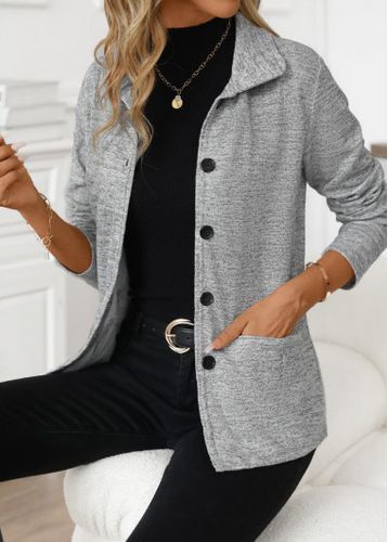 Light Grey Pocket Long Sleeve Turn Down Collar Coat - unsigned - Modalova