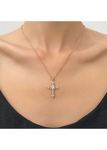 Hot Drilling Alloy Gold Cross Necklace - unsigned - Modalova