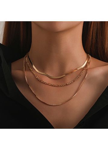 Gold Alloy Geometric Layered Design Necklace - unsigned - Modalova