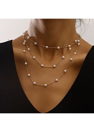 Patchwork Layered White Pearl Detail Necklace - unsigned - Modalova