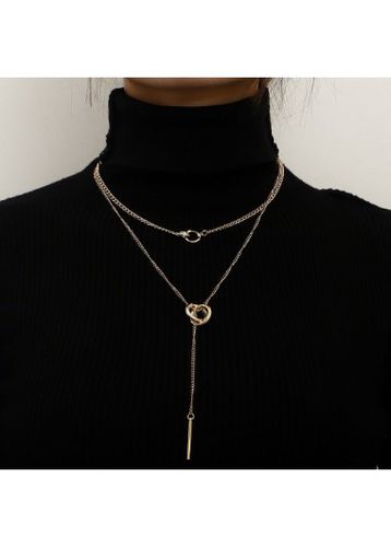 Gold Alloy Layered Design Circular Necklace - unsigned - Modalova
