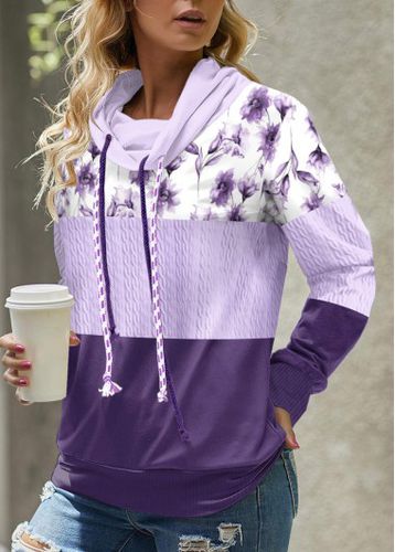 Light Purple Patchwork Floral Print Long Sleeve Sweatshirt - unsigned - Modalova