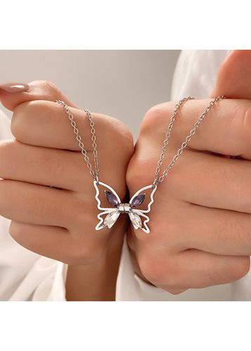 Silver Alloy Detail Butterfly Design Necklace - unsigned - Modalova