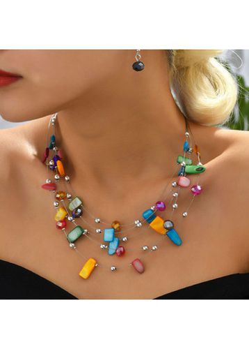 Alloy Multi Color Necklace and Earrings - unsigned - Modalova