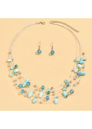 Alloy Detail Cyan Necklace and Earrings - unsigned - Modalova