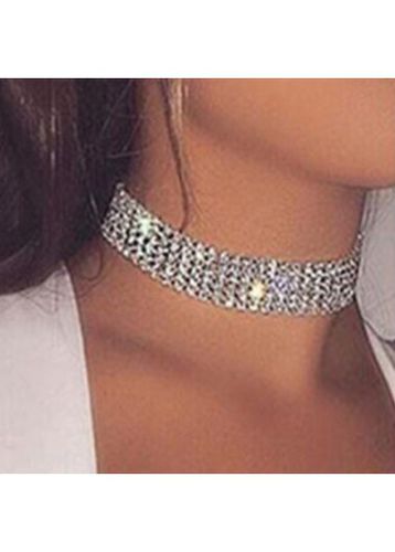Silver Rectangle Rhinestone Alloy Detail Necklace - unsigned - Modalova