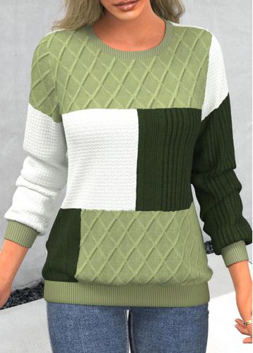 Light Green Patchwork Long Sleeve Round Neck Sweatshirt - unsigned - Modalova