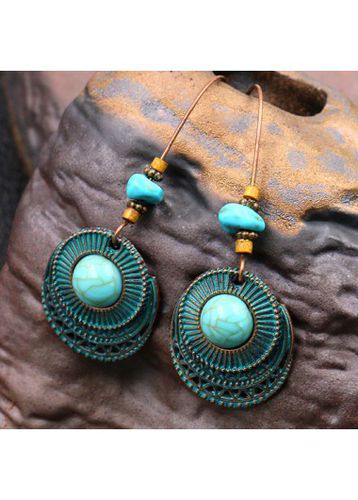 Alloy Detail Patchwork Turquoise Round Earrings - unsigned - Modalova