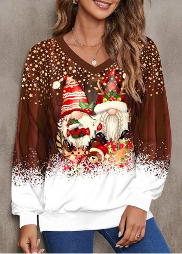 Dark Coffee Santa Claus Print Long Sleeve Sweatshirt - unsigned - Modalova