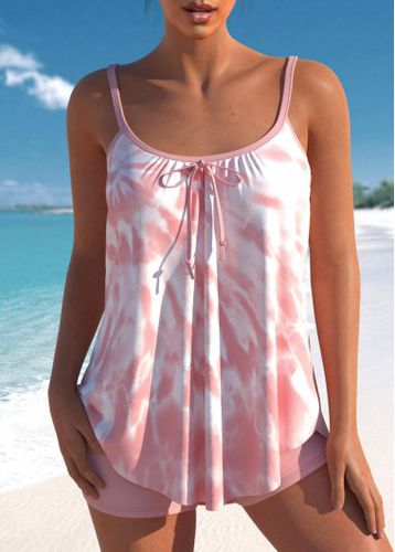 Bowknot Tie Dye Print Pink Tankini Top - unsigned - Modalova