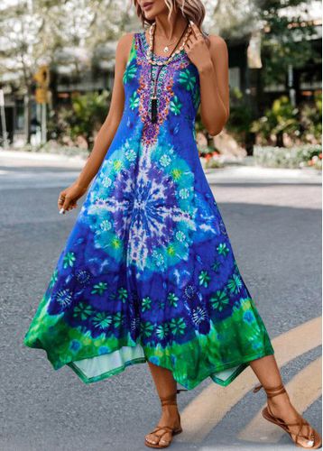 Blue Asymmetry Tie Dye Print H Shape Dress - unsigned - Modalova