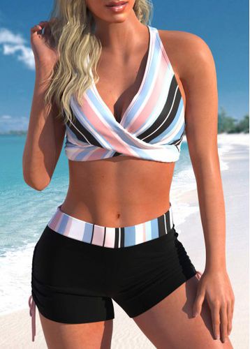 Criss Cross Multi Stripe Print Bikini Top - unsigned - Modalova