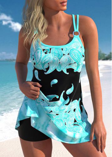 Metal Ring Paisley Print Cyan Swimdress Top - unsigned - Modalova