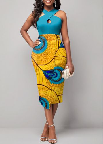 Multi Color Tribal Print Sleeveless Dress - unsigned - Modalova