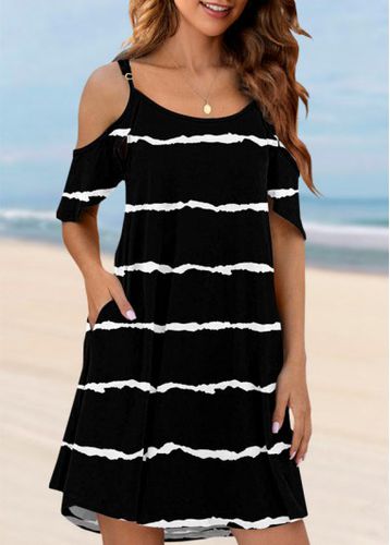 Pocket Striped Black Cover Up Dress - unsigned - Modalova
