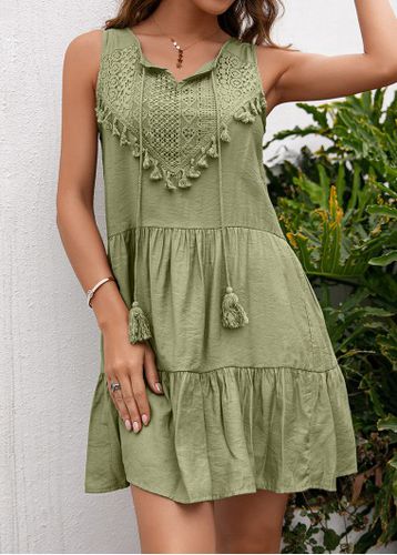 Sage Green Tassel A Line Sleeveless Dress - unsigned - Modalova