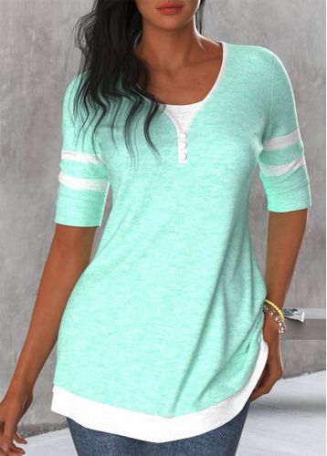 Mint Green Patchwork Round Neck T Shirt - unsigned - Modalova