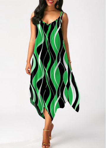 Green Handkerchief Hem Striped Sleeveless Dress - unsigned - Modalova